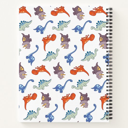 Schattig kleurrijk dinosauruspatroon met naam notitieboek (Achterkant)