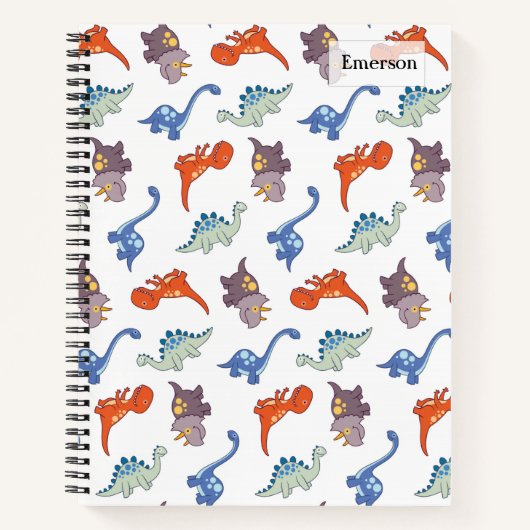 Schattig kleurrijk dinosauruspatroon met naam notitieboek (Voorkant)