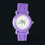 Schattig kleurrijk florale olifant monogram horloge<br><div class="desc">Perfect cadeau voor een klein meisje dat van olifanten en glitter houdt. Kleurrijke floral baby olifant illustratie met een aanpasbare naam.</div>