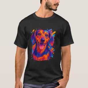 Schattig Kleurrijk Gelukkig Dachshond Portret Pop  T-shirt
