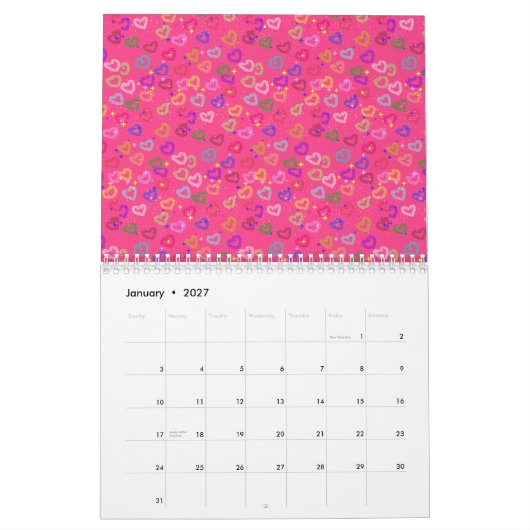 Schattig Kleurrijk Hart Kalender (Jan 2027)