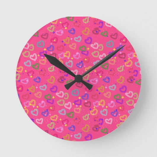 Schattig Kleurrijk Hart Ronde Klok (Voorkant)