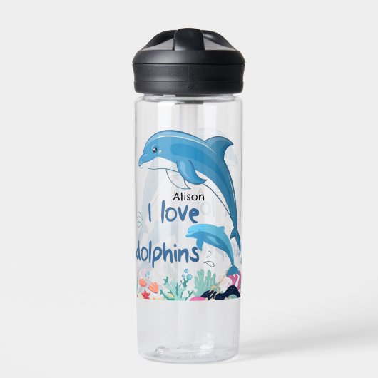 Schattig & Kleurrijk Ik Hou Van Dolfijnen Quotes N Waterfles (Voorkant)