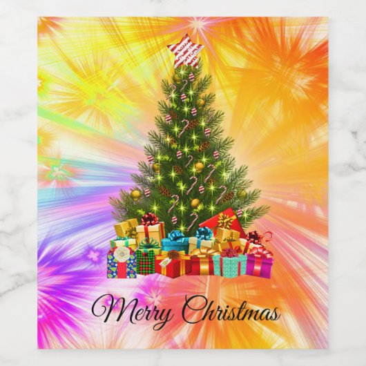 Schattig, Kleurrijk, Kerstmis Wijn Etiket (Enkel label)