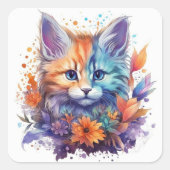 schattig kleurrijk kitten vierkante sticker (Voorkant)