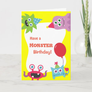 Schattig Kleurrijk Klein Monster Gefeliciteerd Ver Kaart