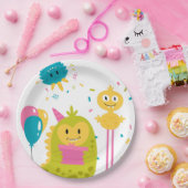 Schattig kleurrijk monster papieren bordje (Feest)