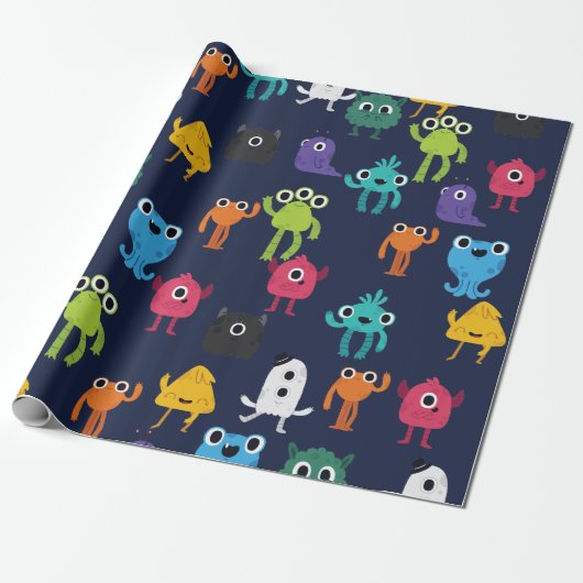 Schattig Kleurrijk Monsters Patroon Cadeaupapier (Uitgerold)