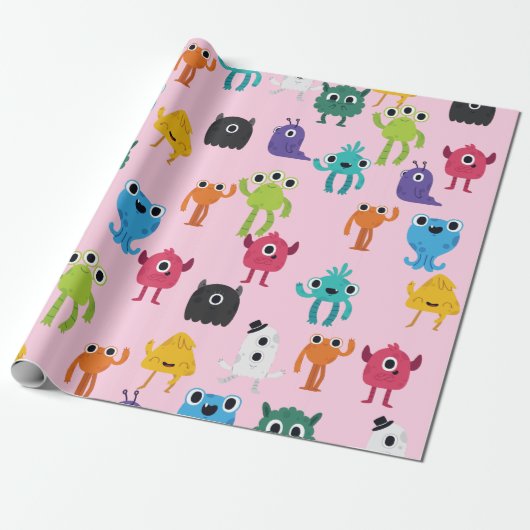 Schattig Kleurrijk Monsters Patroon Cadeaupapier (Uitgerold)