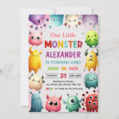 Schattig Kleurrijk Onze Kleine Monster 1e Verjaard Kaart (Voorkant)