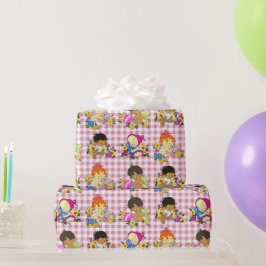 Schattig Kleurrijk Retro Baby Patroon op Roze Scho Cadeaupapier