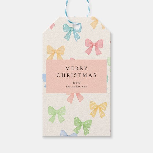 Schattig Kleurrijk Strikpatroon Kerstmis Cadeaulabel (Voorkant)