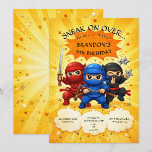 Schattig Kleurrijk Trio Ninja Strip Kinderverjaard Kaart