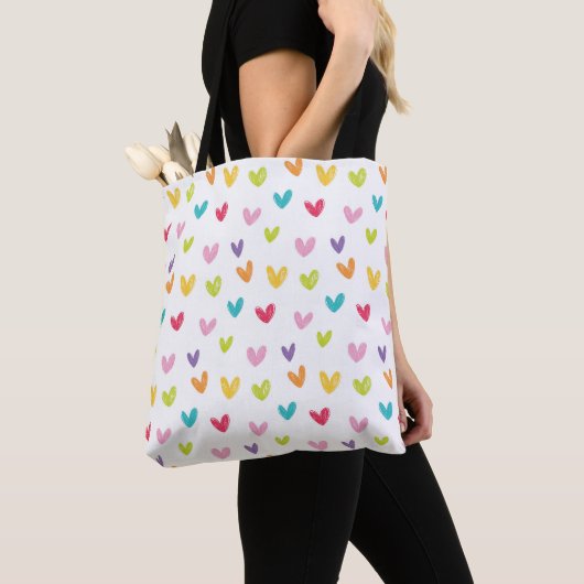Schattig Kleurrijk Valentijns  Harten Naadloos Pat Tote Bag (Dichtbij)
