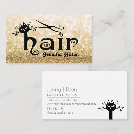 Schattig knap zwart kattenhaar logo visitekaartje (Voorkant / Achterkant)