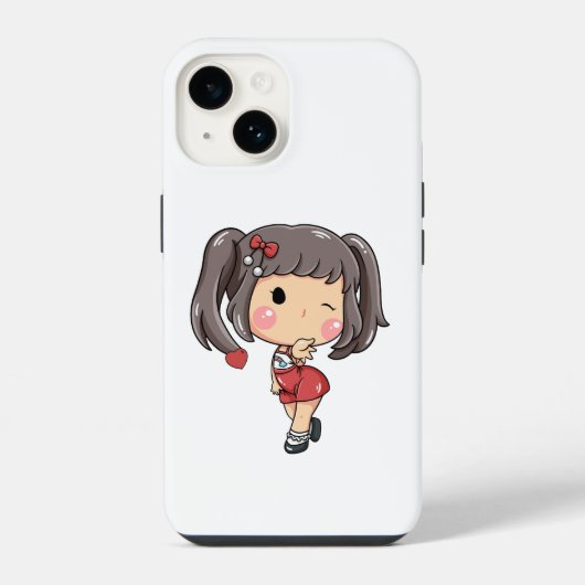 Schattig Knipogend Chibi Meisje iPhone Hoesje (Achterkant)