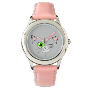 Schattig knipperen witte kat Cartoon Horloge