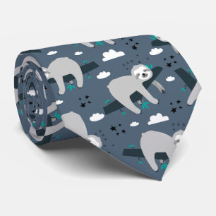 schattig knuffel grijs luiaard patroon blauwe acht stropdas