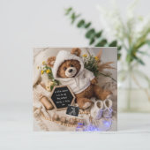 Schattig knuffelig beer zwangerschapsaankondiging feestdagenkaart (Staand voorkant)