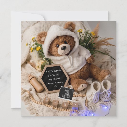 Schattig knuffelig beer zwangerschapsaankondiging feestdagenkaart (Voorkant)