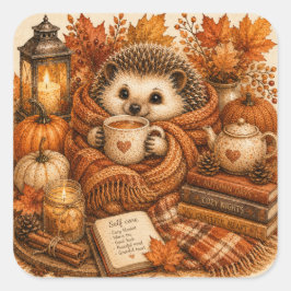 Schattig Knus Herfst Egeltje Zelfzorg Cottagecore Vierkante Sticker