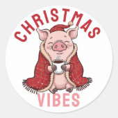 Schattig Knus Kerst Varken Ronde Sticker (Voorkant)