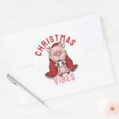 Schattig Knus Kerst Varken Ronde Sticker (Envelop)
