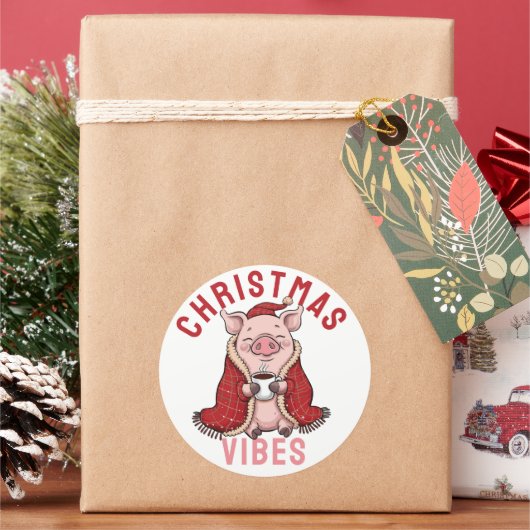 Schattig Knus Kerst Varken Ronde Sticker (Feestdagen)
