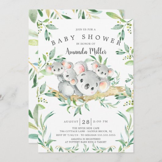 Schattig Koala BearTriplets Baby shower Kaart (Voorkant / Achterkant)