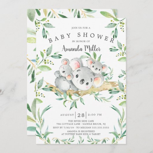 Schattig Koala BearTwins Baby shower Kaart (Voorkant / Achterkant)