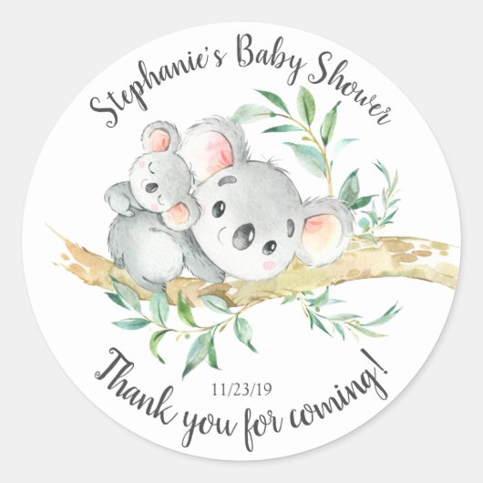 Schattig Koala Beer Baby shower Favor Ronde Sticker (Voorkant)