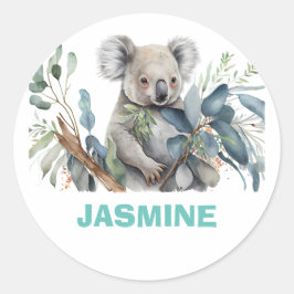 Schattig koala beer, eucalyptus ronde sticker