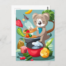 Schattig Koala Beer koken een diner, Postcrossing