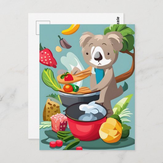 Schattig Koala Beer koken een diner, Postcrossing Briefkaart (Voorkant / Achterkant)