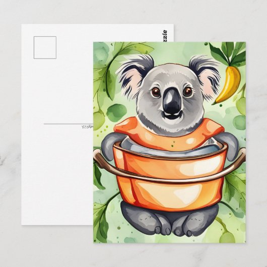 Schattig Koala Beer koken een diner, Postcrossing Briefkaart (Voorkant / Achterkant)