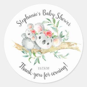 Schattig Koala Beer Meisjes Baby shower Favor Ronde Sticker