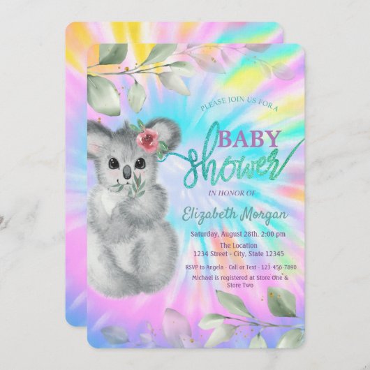 Schattig Koala Tie Dye Baby shower Kaart (Voorkant / Achterkant)