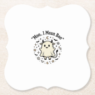 Schattig Koe Geest Halloween Moo Boo Vintage Ontwe Kartonnen Onderzetters