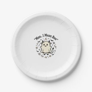 Schattig Koe Geest Halloween Moo Boo Vintage Ontwe Papieren Bordje