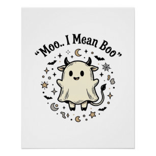 Schattig Koe Geest Halloween Moo Boo Vintage Ontwe Perfect Poster