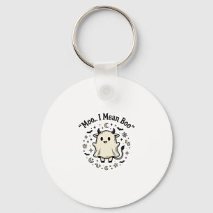 Schattig Koe Geest Halloween Moo Boo Vintage Ontwe Sleutelhanger