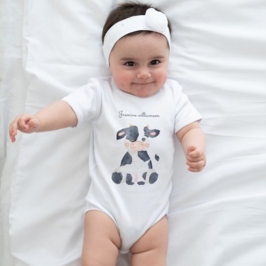  Schattig koe  stijlvol waterverfschrift  Romper