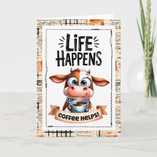 Schattig Koeleven Gebeurt Koffie Helpt Kaart (Voorkant)