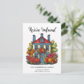 Schattig koloniaal huis bewegende aankondiging briefkaart (Staand voorkant)