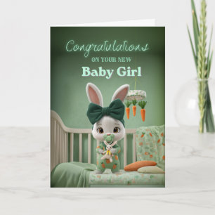 Schattig Konijn Baby in Groen Gefeliciteerd met de Kaart