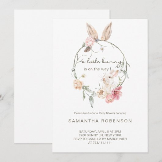 Schattig konijn Baby shower Kaart (Voorkant / Achterkant)