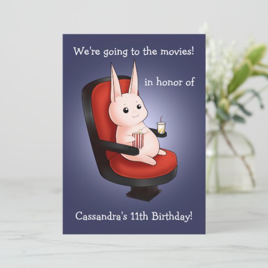 schattig konijn Birthday in de bioscoop Kaart (Staand voorkant)