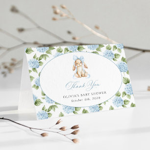 Schattig Konijn, Blauwe Strik, Blauwe Bloemen, Bab Bedankkaart