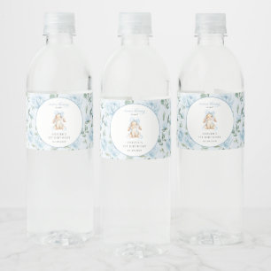 Schattig Konijn, Blauwe Strik, Blauwe Bloemen, Eer Waterfles Etiket