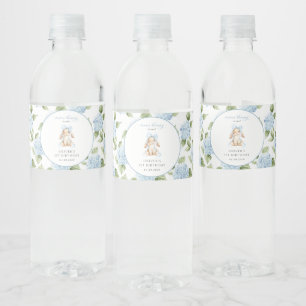 Schattig Konijn, Blauwe Strik, Blauwe Bloemen, Eer Waterfles Etiket